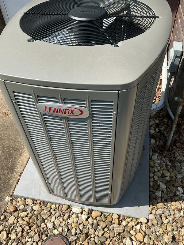 Completed comprehensive cooling maintenance on Lennox outdoor condensing unit. Performed standard preventive maintenance procedures including inspection of condenser coil, fan motor operation, and refrigerant lines. Verified thermostat functionality with unit responding properly to cooling calls and maintaining setpoint of 73°F. Checked electrical connections, contactor operation, and capacitor values. Inspected condensate drainage system for proper flow. Unit operating within normal parameters with adequate airflow through condenser coil. Customer advised that 20x25x4 filter replacement not included in this service visit and should be replaced separately per their filter maintenance schedule.