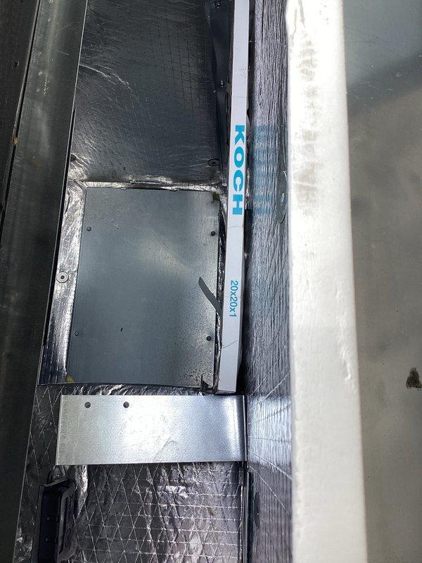 Completed routine HVAC cooling system maintenance including inspection of thermostat operation, ductwork, and air handler components. Installed two 14 x 25 x 1 air filters that were not changed during previous visit per customer notes. Verified system operating in cooling mode with thermostat set to 76 degrees and fan in auto mode, confirming proper functionality of all inspected components.