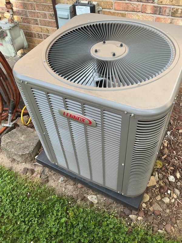 Performed comprehensive cooling maintenance on Lennox residential air conditioning system. Inspected outdoor condenser unit, verified proper operation of fan assembly and compressor, checked refrigerant levels, and cleaned coils as needed. Indoor furnace unit inspected with notation that 16x25x4 MERV 11 filter is customer-supplied and not included in service agreement. System operating within normal parameters upon completion.