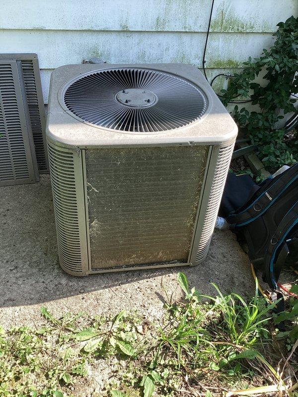 Completed basic monthly maintenance on cooling system. Inspected outdoor condenser unit which showed significant dirt and debris accumulation on coil fins and housing. Changed 16x25x1 air filter. System operational at time of service. Follow-up visit scheduled to coordinate with technician availability.