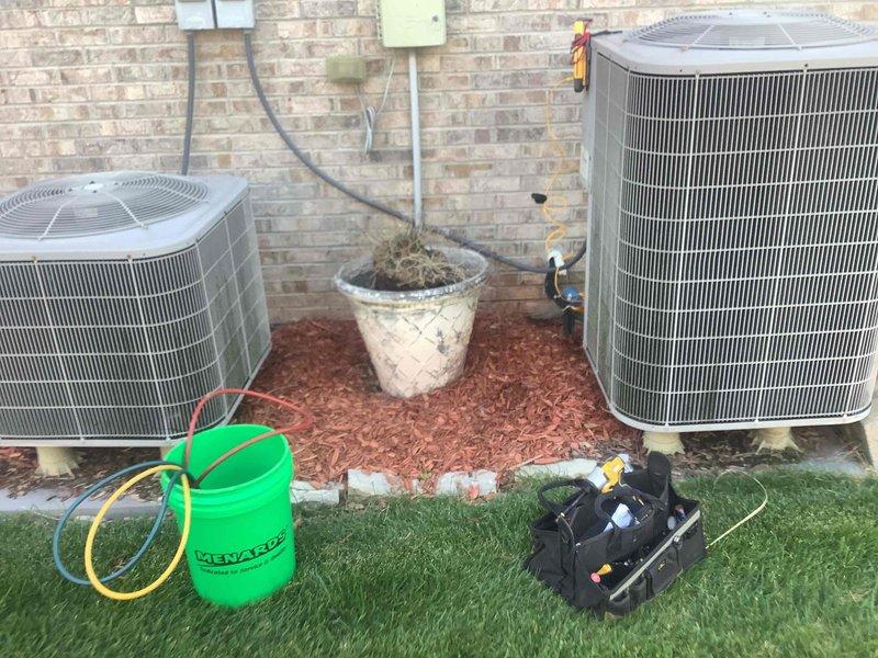 Completed routine monthly maintenance on dual cooling system installation. Replaced 16x25x4 air filter, performed standard inspection of both outdoor condenser units, verified thermostat operation showing system cooling to 68°F setpoint, and conducted performance testing with gauges to ensure proper refrigerant levels and system efficiency. Both units operating within normal parameters with no issues identified.