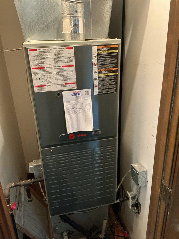 Completed monthly CCC Basic maintenance service on Trane furnace system, including replacement of 20x20x1 air filter. Inspected thermostat operation, ductwork, and all visible system components; unit found in proper working condition with no deficiencies noted.
