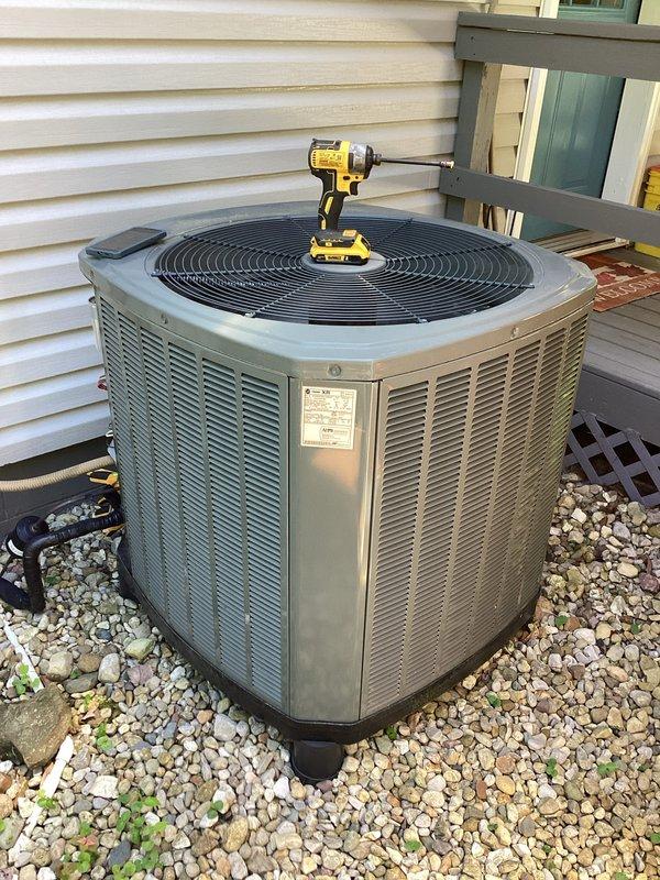 Completed annual Comfort Care maintenance on residential cooling system. Performed comprehensive inspection of outdoor condenser unit and verified thermostat operation, with system currently maintaining proper temperature differential between setpoint and ambient readings. Standard maintenance procedures were executed per manufacturer specifications, though 16x20x4 filter was not included in this service visit.