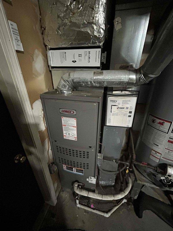 Completed basic monthly cooling maintenance on two HVAC systems including a Lennox furnace with air conditioning and a Mitsubishi mini-split unit. Performed standard preventive maintenance procedures on both systems, inspected outdoor condenser units, verified refrigerant line connections, checked electrical disconnects, and ensured proper operation of all components. Customer requires 16x20x4 filter which was not included in this service visit.