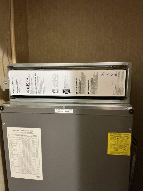 Completed basic monthly cooling maintenance on residential HVAC system. Performed standard inspection of air handler unit, verified thermostat operation showing 69°F setpoint, and replaced 20x20x4 air filter. All equipment found operating within normal parameters with no issues identified.