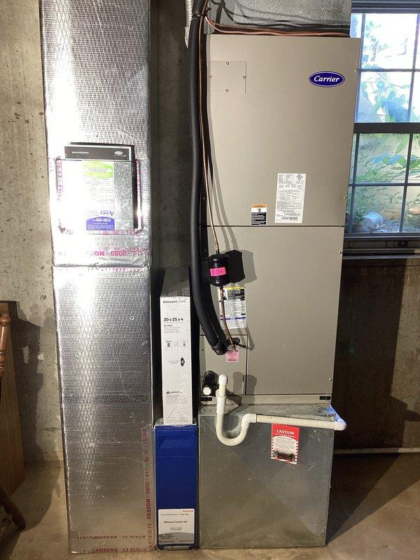 Responded to service call for aging Carrier heat pump system struggling to maintain cooling capacity during high ambient temperatures. Upon arrival, performed comprehensive system diagnostics including refrigerant charge verification, airflow measurements, and electrical component testing. System was operating but required manual reset earlier in day. Conducted leak detection procedures using electronic leak detector and visual inspection of all refrigerant line connections, coils, and service ports - no leaks detected. Verified refrigerant charge within manufacturer specifications using superheat and subcooling measurements. Checked compressor amperage draw, capacitor values, and contactor operation - all within normal parameters. Evaluated indoor airflow at air handler and found filter restriction reducing system efficiency; replaced air filter. Tested thermostat operation and cycling, confirmed proper communication between thermostat and equipment. System age and wear contributing t