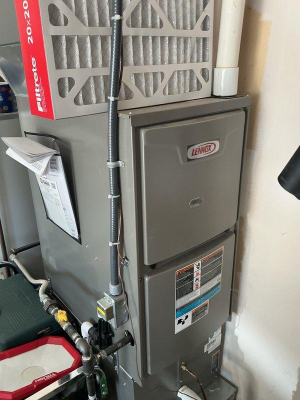 Performed comprehensive cleaning and inspection of Lennox furnace system. Replaced 20x20x4 air filter with new Filtrete media filter. Conducted electrical diagnostics using digital multimeter to verify proper voltage and amperage readings across system components. Inspected gas piping, electrical conduit connections, and all mechanical components for proper operation and safety compliance. System tested and confirmed operating within manufacturer specifications.