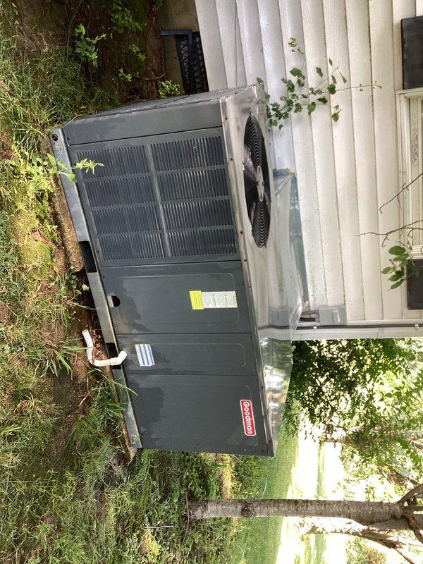 Completed preventative maintenance inspection on Goodman packaged heat pump unit with no operational issues reported. Performed comprehensive system check including electrical connections, refrigerant levels, condensate drainage, and airflow verification. Unit operating within normal parameters; exterior coils clear of debris, disconnect box secure, and all safety controls functioning properly.