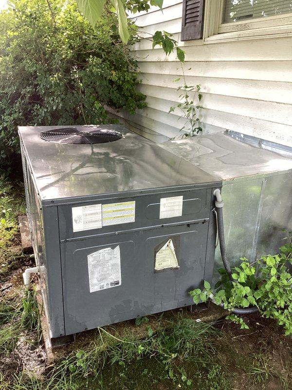 Completed preventative maintenance inspection on Goodman packaged heat pump unit with no operational issues reported. Performed comprehensive system check including electrical connections, refrigerant levels, condensate drainage, and airflow verification. Unit operating within normal parameters; exterior coils clear of debris, disconnect box secure, and all safety controls functioning properly.
