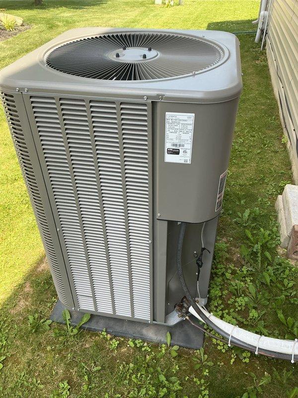 Completed monthly HVAC maintenance service including replacement of 16x20x4 air filter which showed significant dust and debris accumulation. Inspected outdoor condenser unit and confirmed proper operation with clean coils, intact panels, and adequate airflow through louvered vents and top-mounted fan assembly.
