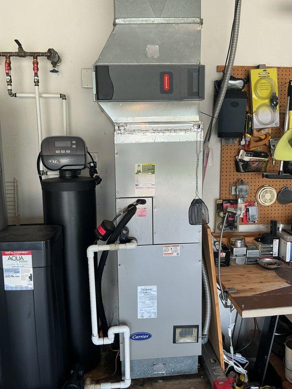 Completed basic monthly cooling maintenance on residential HVAC system. Performed standard inspection of Carrier air handler unit, checked operational status indicated by system light, and verified proper airflow through ductwork. Filter size required is 20x20x4, which was not included in this service visit and will need to be provided separately for replacement.