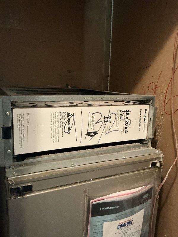 Responded to customer complaint of strong, unusual odor when operating air conditioning system. Performed basic monthly maintenance service on Armstrong HVAC unit, including system inspection and filter replacement with 16x20x4 filter (customer-supplied). Documented service on existing maintenance history label and verified proper system operation upon completion.