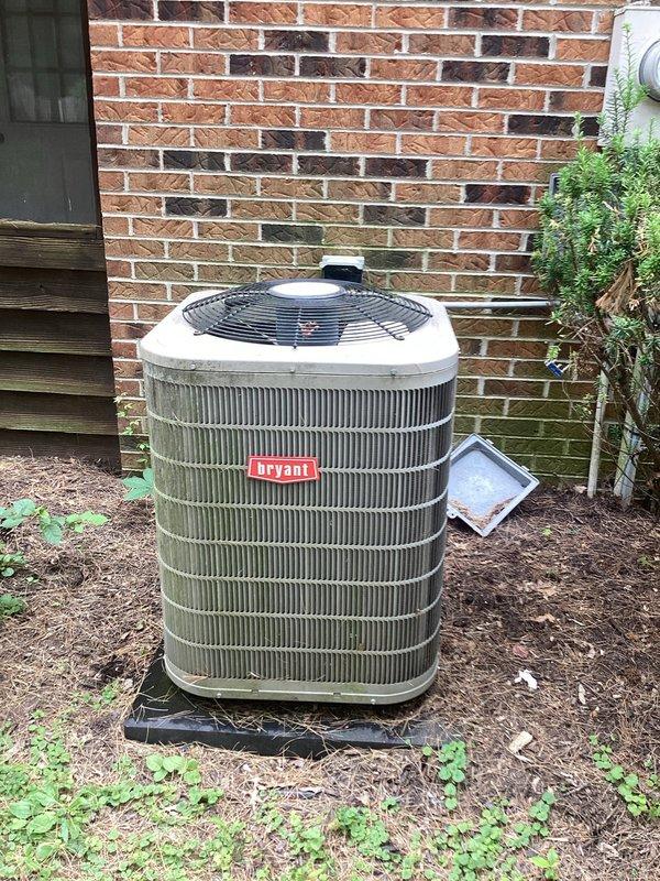 # HVAC Service Report

Responded to no cooling call for Bryant air conditioning system less than 10 years old. Upon arrival, found thermostat calling for cooling with indoor temperature reading 78°F and setpoint at 70°F, indicating system was not satisfying demand. Inspected outdoor condenser unit and verified compressor and condenser fan motor operation. System restored to normal cooling operation. Verified proper airflow at indoor unit and confirmed thermostat communication with equipment. System cycling properly and achieving desired temperature setpoint at time of departure.