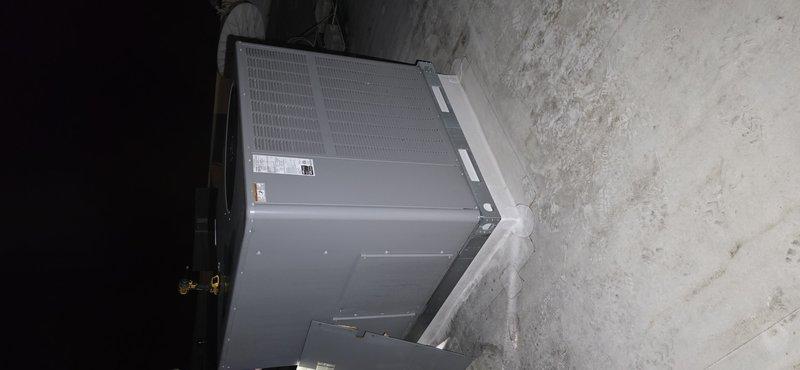 Responded to no cooling complaint on commercial HVAC system. Upon arrival, conducted visual inspection of air handler unit and ductwork assembly in mechanical space. Verified unit condition, examined insulated supply ductwork, and documented equipment installation including electrical conduit routing and insulation integrity. All components photographed for service records, and system assessed for proper operation and maintenance requirements.