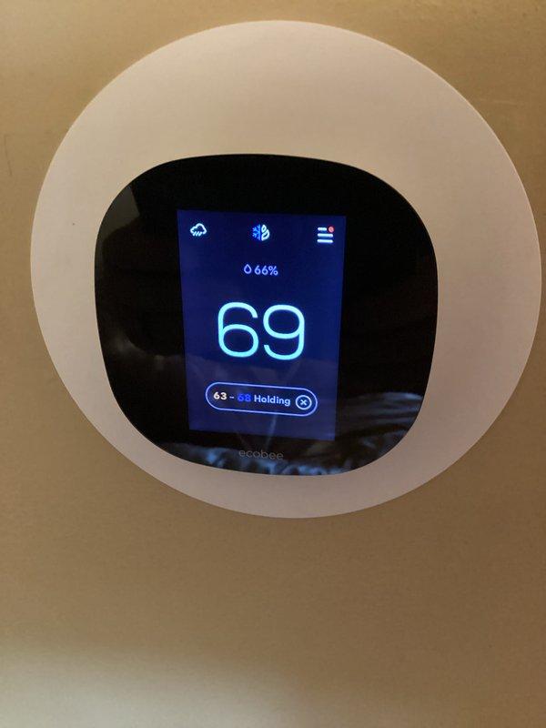 Completed basic monthly cooling maintenance on two HVAC systems. Performed refrigerant pressure and temperature diagnostics using digital manifold gauge, recording superheat and subcooling values to verify proper system charge and operation. Inspected condenser coil condition and confirmed thermostat functionality with ecobee unit maintaining proper temperature setpoint and humidity monitoring.