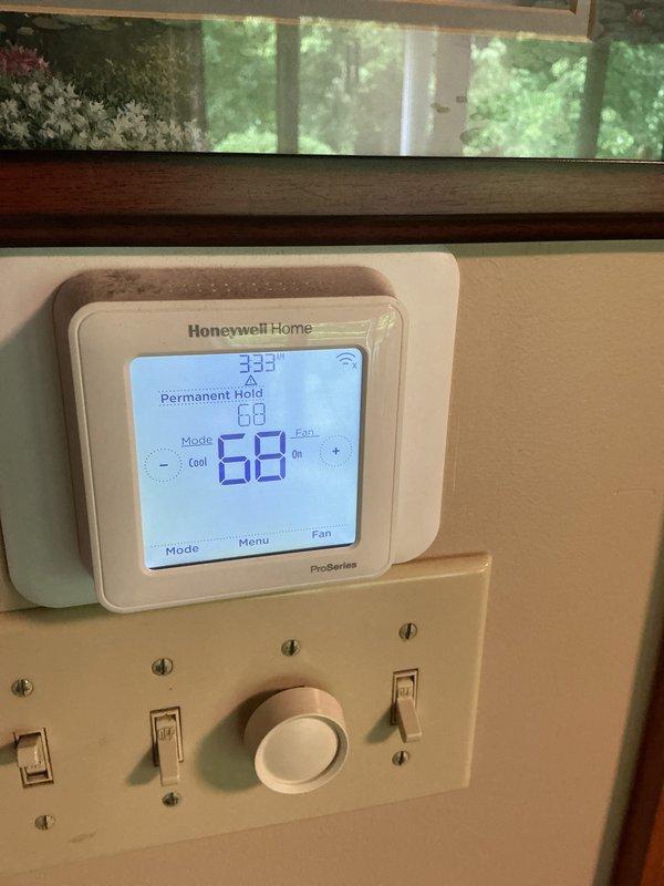 Completed scheduled cooling maintenance on three CCHP systems that was rescheduled from previous date due to an urgent repair conflict. Performed basic monthly maintenance procedures on all three units, verified thermostat operation showing 68°F with permanent hold setting, and inspected outdoor condenser units positioned on concrete pads with proper clearances. Filter replacements for 20x20x4 and 20x25x4 sizes were not included in this service visit.