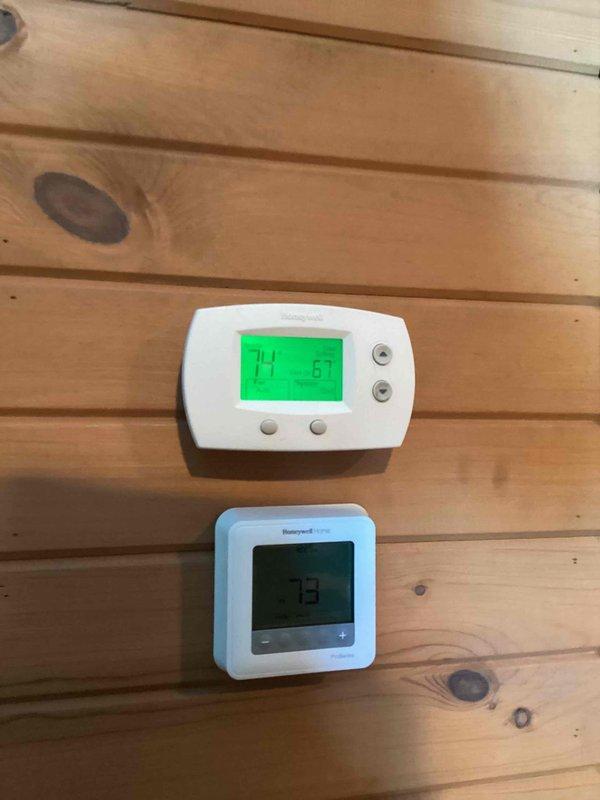Responded to cooling complaint where system was unable to maintain setpoint of 70°F, with indoor temperature reaching 77°F. Diagnosed faulty capacitor on Bosch outdoor condensing unit affecting compressor operation. Replaced defective capacitor under warranty, verified proper system operation, and confirmed unit now maintaining desired temperature setpoint.