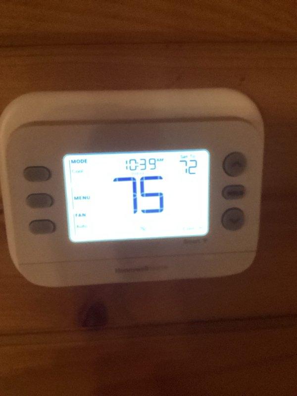 Replaced existing thermostat with new Honeywell Home programmable unit. System tested and verified operational in cooling mode, maintaining proper temperature control with setpoint at 72°F and current reading of 75°F at time of completion.