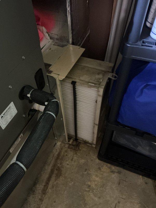 Performed routine cooling maintenance on Lennox EL16XP1 heat pump system. Inspected washable filter which showed moderate dust accumulation, verified filter condition and accessibility for future cleaning. Checked system for UV dye as requested and confirmed equipment operational status for continued service under maintenance agreement.