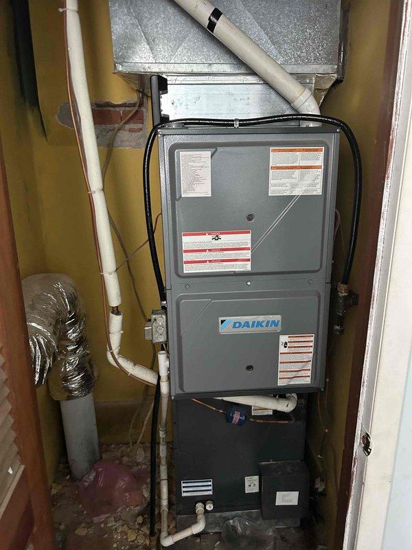 Completed basic monthly maintenance on Daikin heating and cooling system. Inspected furnace and air handler components, verified proper operation of both heating and cooling modes, and checked electrical connections and condensate drainage system. Documented existing 20x20x4 Filtrete air filter in place; customer advised that 20x25x4 filter size is not included in maintenance agreement and must be provided separately if needed for replacement.