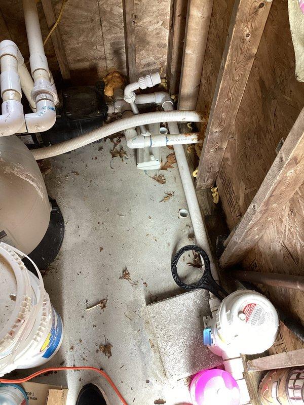 Replaced failed heat exchanger on pool heat pump system located in crawl space. Removed old heat exchanger assembly, installed new unit, and reconnected all PVC plumbing connections to restore proper operation. System tested and verified operational upon completion.