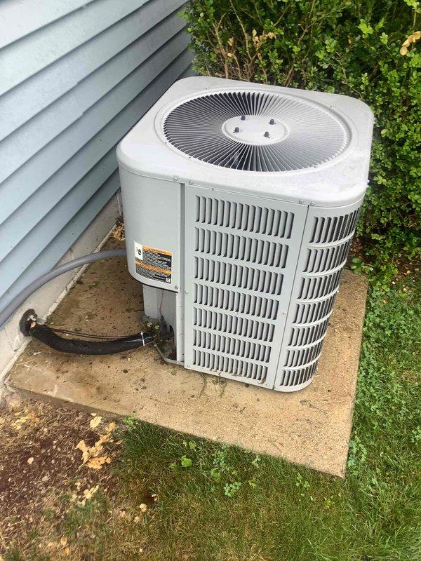 Completed basic monthly cooling maintenance on residential air conditioning system. Replaced 15x21x1 air filter at indoor air handler unit. Inspected outdoor condenser unit, verified fan operation and refrigerant line connections, and confirmed thermostat functionality with no issues observed.