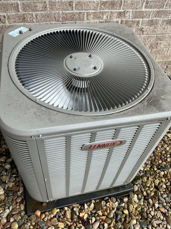 Completed basic monthly cooling maintenance visit on Lennox HVAC system. Inspected indoor furnace and air handler unit in basement mechanical room, verifying proper operation of all components and checking condensate drainage system. Proceeded to outdoor condenser unit, inspected external condition, confirmed adequate airflow through louvered panels and top grille assembly, and verified unit is operating within normal parameters. Replaced 20x25x1 air filter as part of routine maintenance. All equipment functioning properly with no issues identified during inspection.