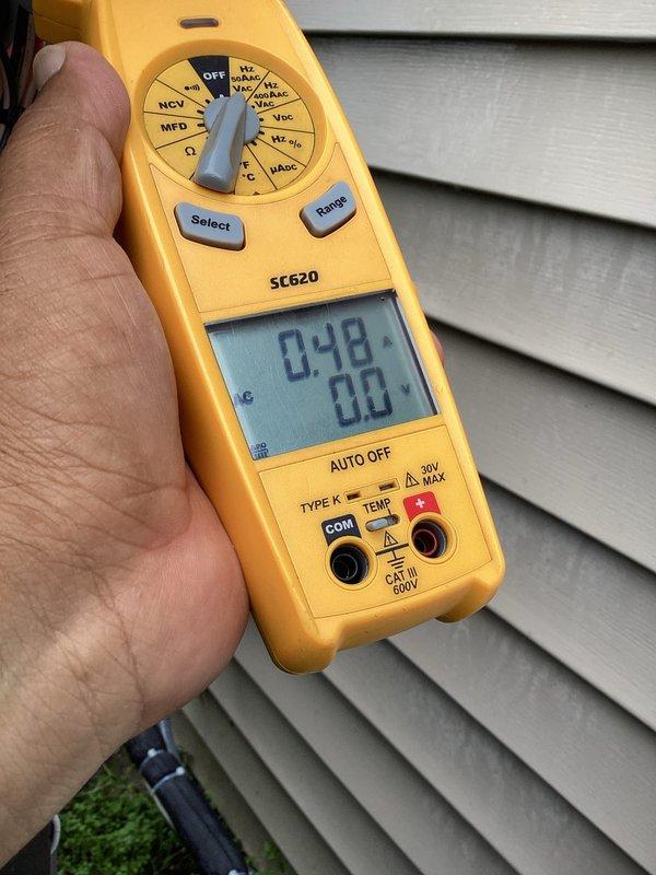 # HVAC Maintenance - Cooling System Service

Completed annual cooling maintenance visit on residential HVAC system. Performed comprehensive system inspection and testing of all major components to ensure proper operation for the cooling season.

## Work Performed

Conducted thorough visual inspection of outdoor condensing unit and indoor air handler components. Checked all electrical connections and tightened as needed. Verified proper voltage and amperage readings at the unit using calibration-tested digital multimeter. Measured capacitor microfarad ratings to confirm capacitors are operating within manufacturer specifications - readings showed 366 MFD, indicating proper capacitor function.

Inspected refrigerant lines and insulation for signs of wear or damage. Noted blue insulated suction line in good condition with no visible deterioration. Tested system pressures and temperatures to verify adequate refrigerant charge and proper heat exchange.

Replaced air filter with customer-pro