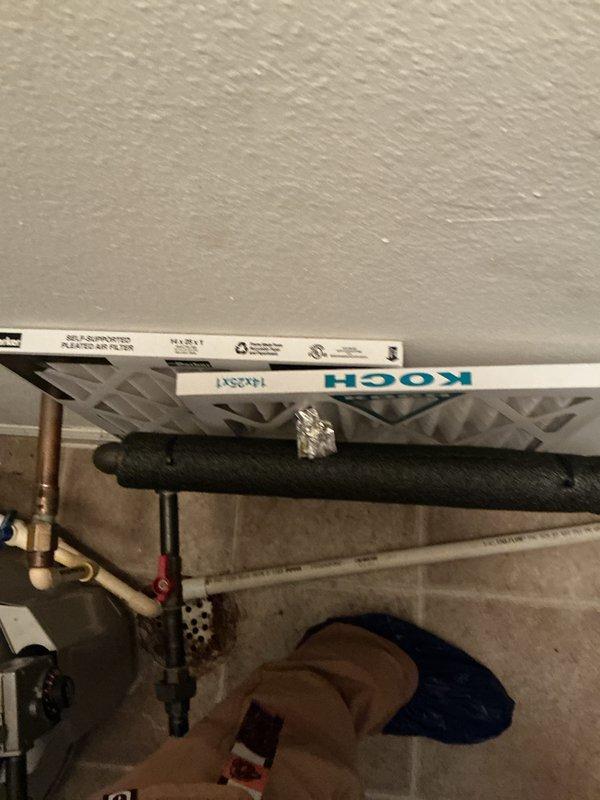 Completed comprehensive monthly maintenance on residential HVAC system including indoor air handler unit located in attic space and outdoor condensing unit. Performed CCC Basic Monthly service protocol, which included system inspection, cleaning, and filter replacement with 14x20x1 filter. Verified proper operation of both indoor and outdoor components, checked refrigerant lines and electrical connections, and documented equipment condition through photographic records. All components found operating within normal parameters.