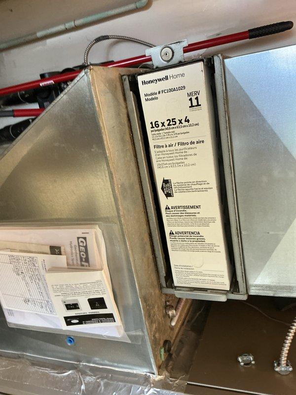 Completed comprehensive cooling tune-up maintenance on two HVAC systems. Performed standard preventive maintenance procedures including inspection of mechanical components, circulator pump assembly, and associated piping systems. Replaced air filter with new Honeywell Home FC100A1029 MERV 11 rated filter (16x25x4) in air handler unit. Verified proper operation of all equipment, checked refrigerant lines, and ensured optimal system performance for both cooling units.
