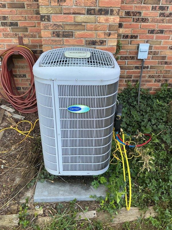 Completed monthly maintenance on Carrier cooling system including indoor air handler and outdoor condensing unit. Replaced 20x20x4 air filter, inspected equipment operation, and verified system performance with gauges connected to outdoor unit. All components operating within normal parameters.