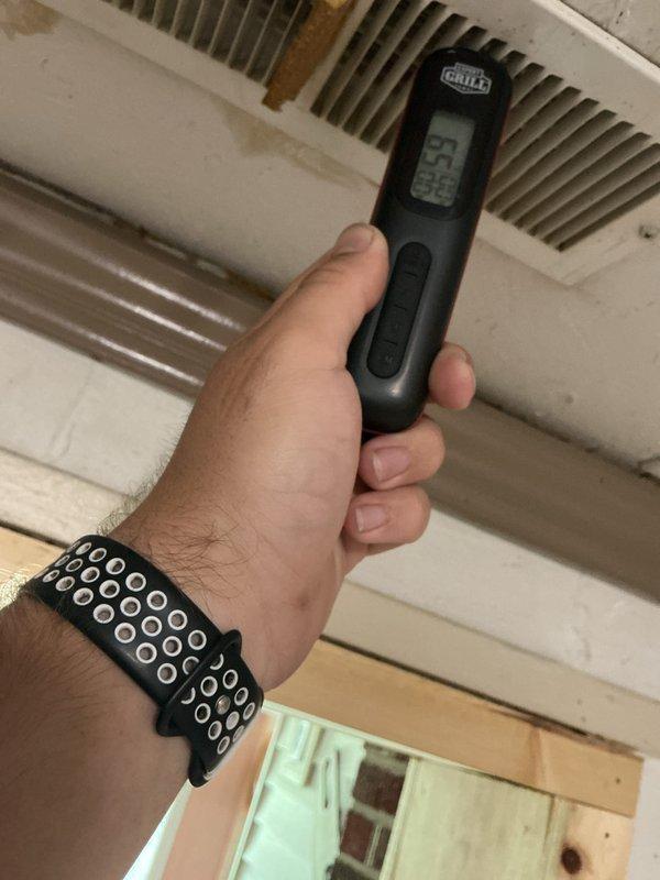 Completed basic monthly cooling maintenance visit on residential HVAC system. Measured supply air temperature at ceiling register, recording 59°F output, confirming adequate cooling performance. Inspected evaporator coil, furnace cabinet, refrigerant lines, condensate drainage system, and condensate pump; all components found operating within normal parameters. Installed 16x25x1 air filter as part of routine maintenance service.