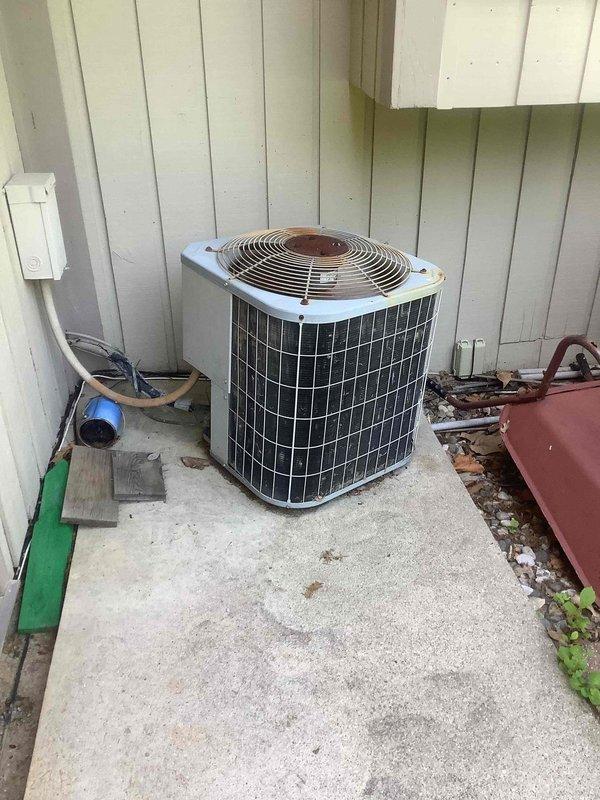 Responded to no cooling complaint with system running but discharging warm air. Connected manifold gauges to outdoor condensing unit and performed refrigerant pressure diagnostics to identify cause of insufficient cooling. System evaluated and pressures assessed to determine proper corrective action for restoring normal cooling operation.