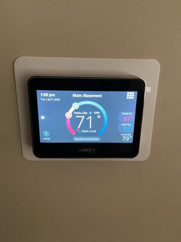 Completed preventive maintenance on two HVAC systems. Verified system operation with supply air temperature reading of 53.3°F. Checked thermostat functionality showing proper heat/cool mode operation with setpoints at 67°F heating and cooling to maintain 71°F indoor temperature. Noted current filter size is 16x25x1 (quantity 2), but systems require 20x25x4 filters which will be installed on next scheduled maintenance visit. Membership renewal due 5/31/26, customer confirmed interest in renewing service agreement at next visit.