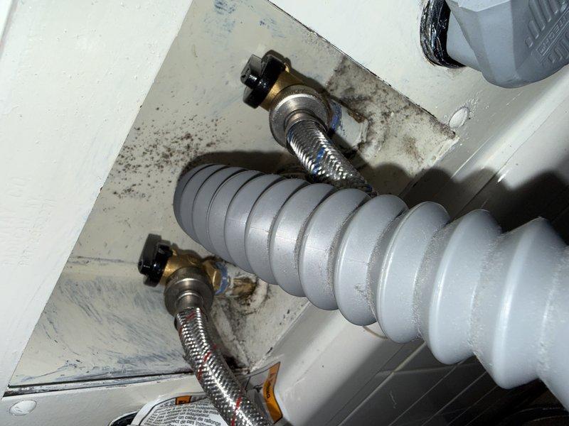Completed return plumbing service call to address under-sink fixture concerns. Inspected and serviced existing water supply connections, shut-off valves, and drain assembly, ensuring all braided stainless steel supply lines and corrugated drain pipe were properly secured and functioning without leaks.