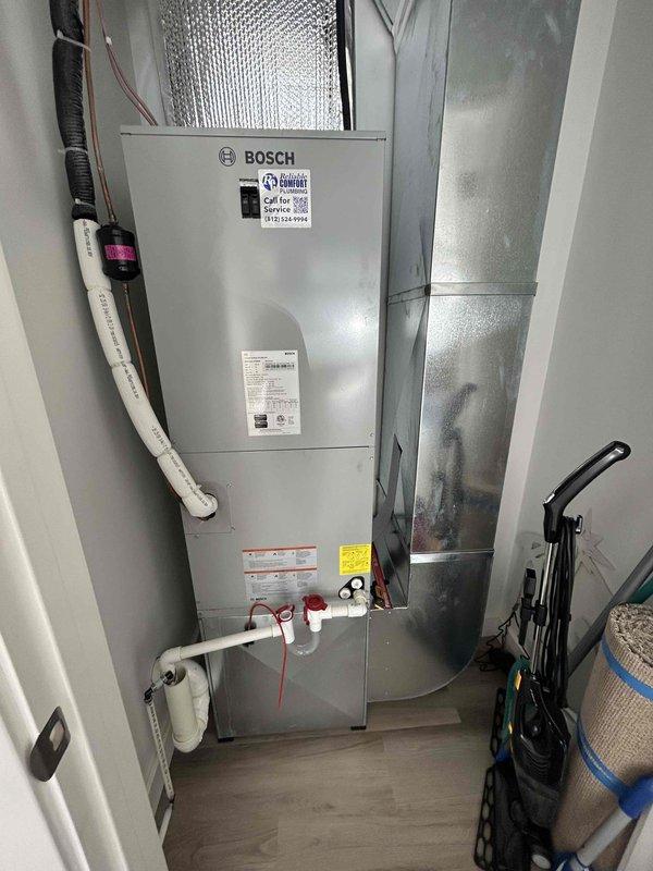 Completed comprehensive preventative maintenance tune-up on residential HVAC system including Bosch air handler and outdoor condensing unit. Performed full system inspection, checked refrigerant levels, cleaned condenser coils, verified electrical connections, tested safety controls including condensate overflow switch, inspected ductwork and drainage lines, and confirmed proper system operation. Unit found to be operating within manufacturer specifications with no deficiencies noted.