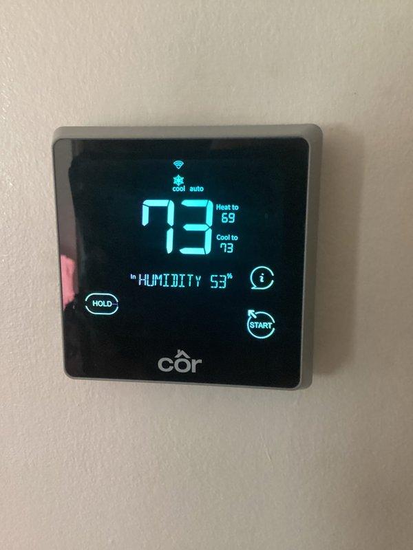 Completed monthly recurring cooling maintenance on Carrier air conditioning system. Performed basic cooling visit per Basic Plus service plan, including installation of 20x20x4 air filter, inspection of outdoor condenser unit, and verification of thermostat operation showing system cooling to setpoint of 73°F with indoor humidity at 53%. All equipment found operating within normal parameters with no deficiencies noted.