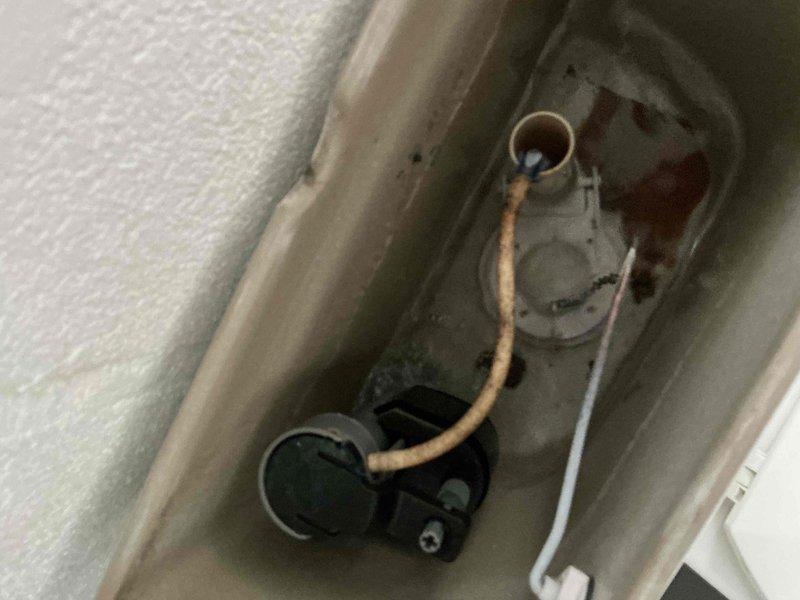 Completed annual plumbing inspection as part of recurring maintenance service. Inspected toilet tank internal components including fill valve assembly, flush valve mechanism, and water supply connections. Documented visible mineral deposits, water staining, and age-related discoloration within tank interior, though all components remain functional at this time.