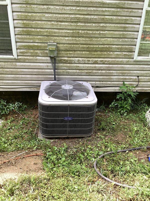# HVAC Maintenance - Cooling System Service

Completed basic monthly cooling maintenance visit on residential split HVAC system. Performed comprehensive inspection of indoor air handler unit located in utility closet and outdoor condenser unit. Indoor equipment showed proper operation with functional controls and clear condensate drainage through PVC piping. Outdoor condenser unit exhibited normal operation with adequate airflow through coil fins, though surrounding area showed vegetation encroachment requiring monitoring for future airflow restriction. All system components functioning within normal parameters at time of service. Customer requested standard 20x20x4 filter replacement, which was not included in this service visit.