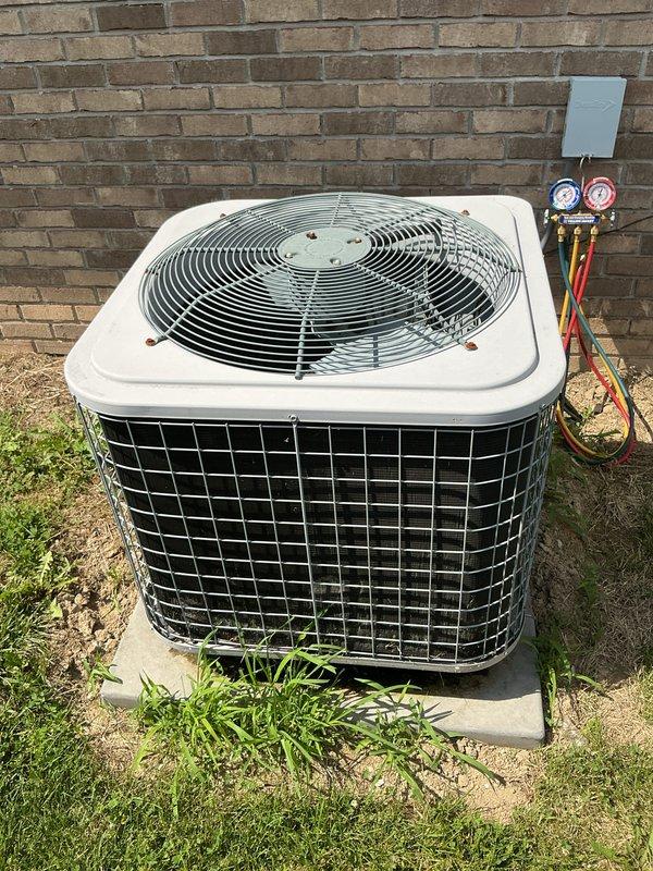 # HVAC Maintenance - Cooling System Service

Completed basic monthly cooling maintenance on residential air conditioning system. Performed comprehensive inspection of outdoor condenser unit, verified proper operation of compressor and condenser fan motor, and checked refrigerant pressures using manifold gauge set with all readings within manufacturer specifications. Replaced 20x20x1 air filter at indoor air handler unit to maintain optimal airflow and system efficiency. All components operating normally with no deficiencies noted.