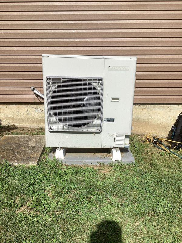 Completed preventative maintenance on two cooling systems including a Daikin outdoor heat pump unit. Replaced expired 20x25x5 air filter and performed standard inspection of both HVAC systems to ensure proper operation for the cooling season.