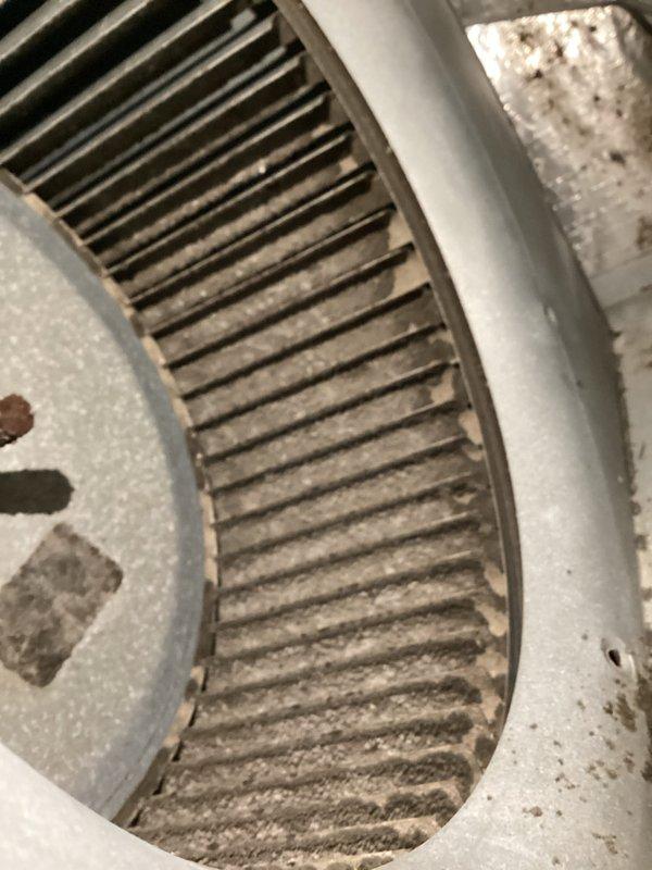 Completed basic monthly cooling maintenance visit. Replaced 20x20x1 pleated air filter with new KOCH brand filter as part of recurring service agreement. Observed heavy dust accumulation on circular air vent register requiring future cleaning attention to maintain optimal airflow and system efficiency.