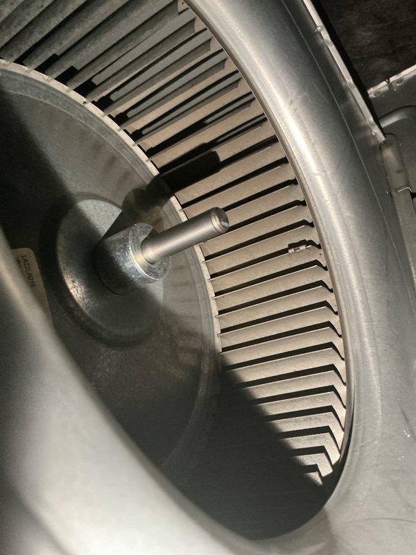 Completed basic monthly cooling maintenance visit on residential HVAC system. Inspected blower wheel assembly and squirrel cage fan, confirming proper operation and cleanliness of centrifugal blower components. Performed standard cooling system checks on furnace cabinet and associated mechanical equipment, verifying all connections, piping, and operational components are functioning within normal parameters.