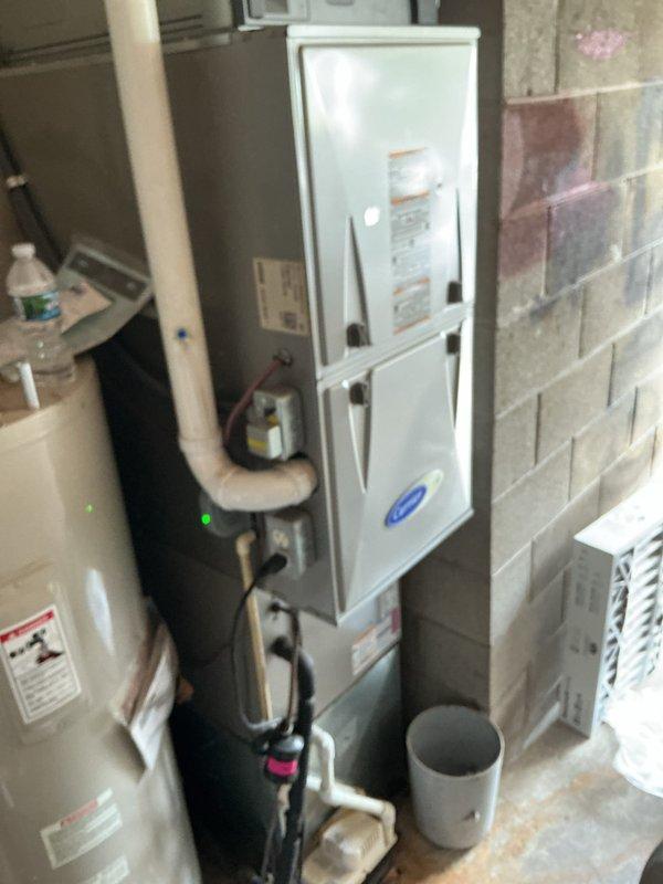 Completed basic monthly cooling maintenance visit on residential HVAC system. Inspected blower wheel assembly and squirrel cage fan, confirming proper operation and cleanliness of centrifugal blower components. Performed standard cooling system checks on furnace cabinet and associated mechanical equipment, verifying all connections, piping, and operational components are functioning within normal parameters.