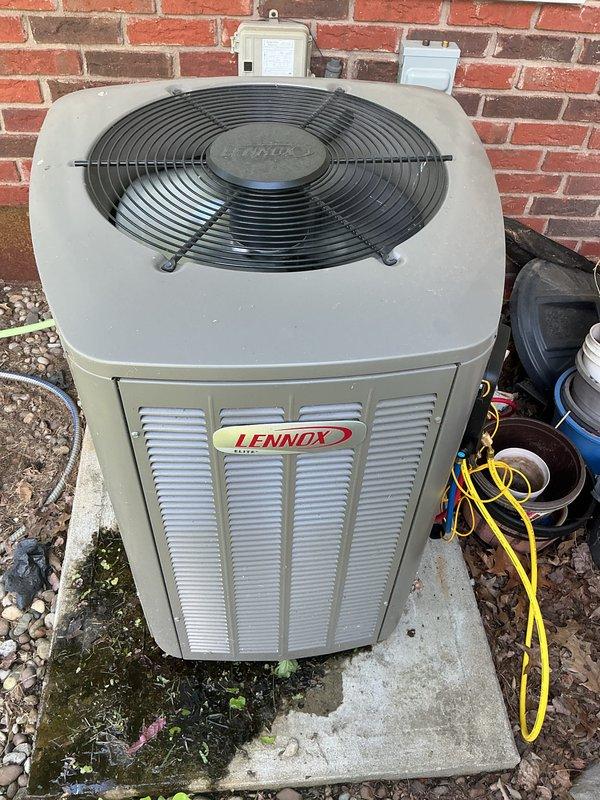 Completed comprehensive cooling system maintenance on Lennox air conditioning unit. Performed standard preventative maintenance procedures including inspection of condenser unit, verification of thermostat operation and programming, and replacement of 20x20x4 air filter as included in service agreement. System operational with thermostat displaying proper temperature readings and cooling mode functioning correctly at setpoint of 74°F.