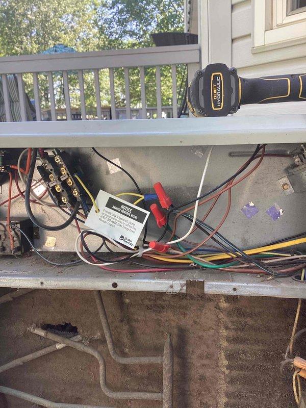 Responded to service call for condenser fan motor replacement on older Trane outdoor unit. Homeowner had attempted self-repair but required assistance with motor installation and proper electrical wiring connections. Successfully replaced condenser fan motor, completed all electrical connections at junction box, verified proper wire terminations and secured all components. Unit tested and operational upon completion.