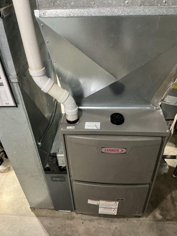 Performed annual cooling maintenance on Lennox HVAC system. Connected refrigerant manifold gauges to verify system pressures and operational parameters. Customer requested estimate for evaporator coil cleaning. Installed new 20x25x4 air filter as part of basic yearly maintenance agreement valid through 12/11/26.