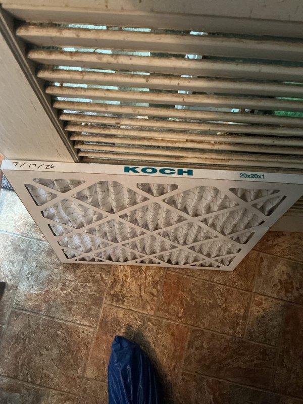 Completed monthly Comfort Care maintenance visit on Trane XL 80 high efficiency gas furnace and cooling system. Replaced 20x20x1 KOCH pleated air filter at return air grille and performed standard system inspection to ensure proper operation.
