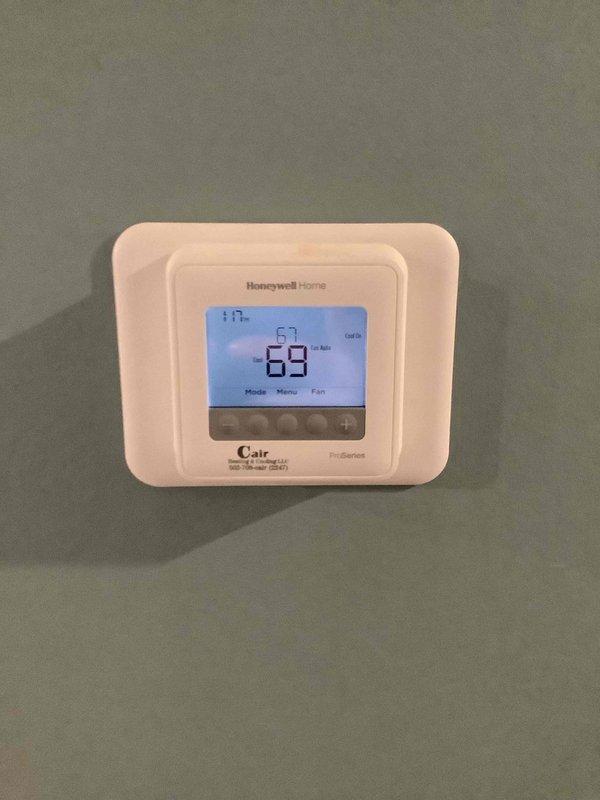 Performed comprehensive clean and check maintenance on Carrier air handler system for new homeowner. Inspected all major components including refrigerant lines, condensate drain system, electrical connections, and verified proper operation of Honeywell programmable thermostat set to cooling mode at 69°F. System found to be operating within normal parameters with no immediate service needs identified.