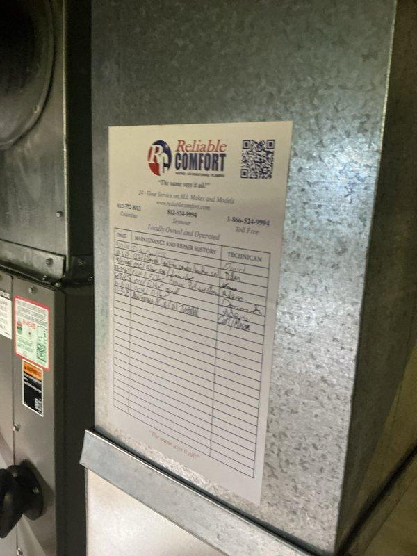 Completed annual cooling system maintenance visit on residential HVAC unit. Performed comprehensive system inspection, replaced 20x25x4 air filter, verified proper airflow and operation of air handler unit, and documented service on maintenance record sheet. All components found operating within normal parameters with no immediate concerns noted.